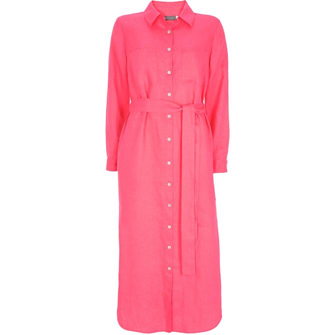 Mint Velvet Pink Linen Midi Shirt Dress